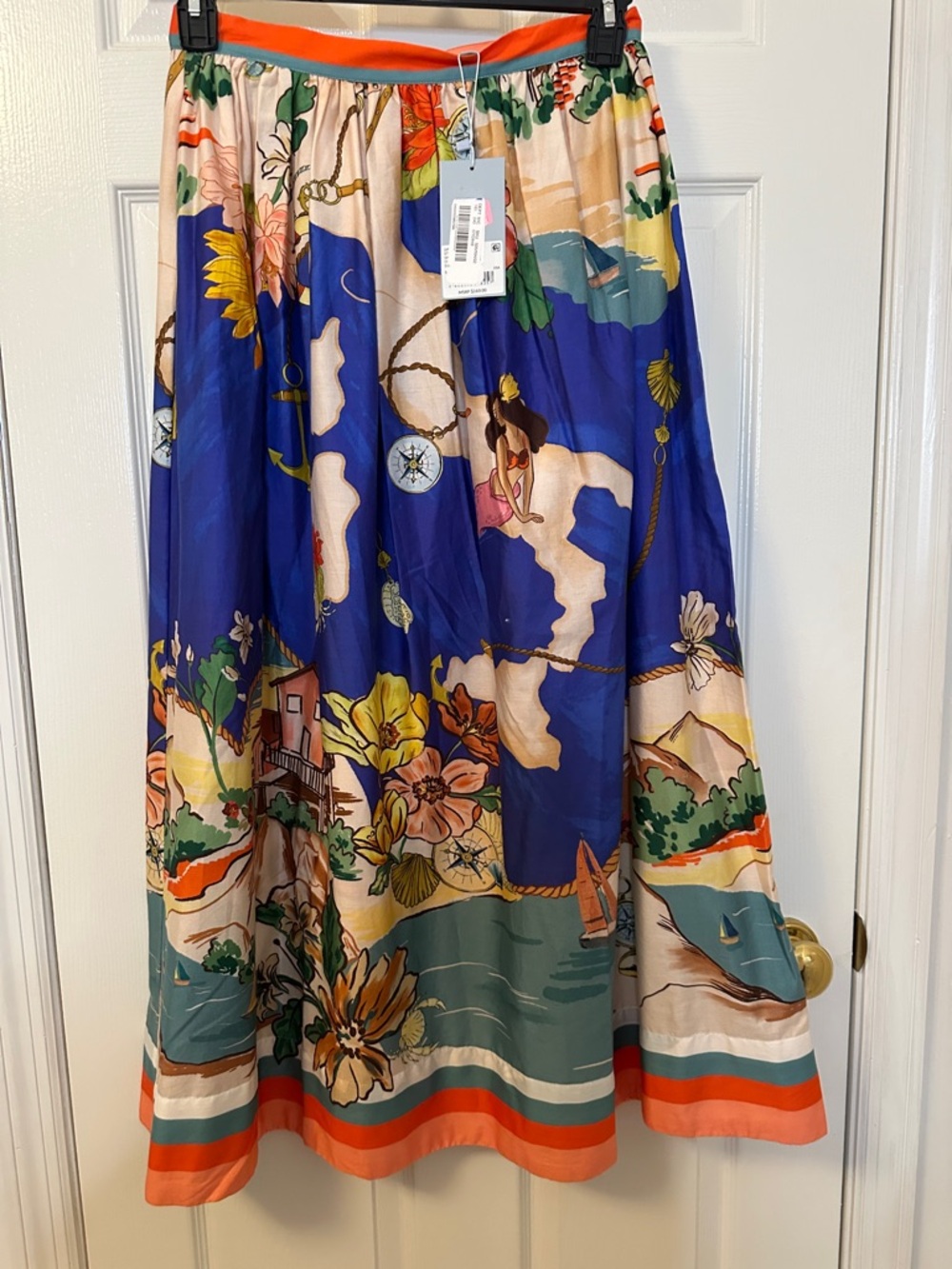 ANTONIO MELANI Coral Trim Multicolor Print Maxi Skirt